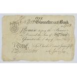 Gloucester Old Bank 1814 provincial Georgian one pound banknote, serial number 453, for Charles