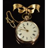 Unnamed 9ct gold keyless winding open faced pocket watch with gold hands, black Roman numerals,