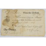 Gloucester Old Bank 1814 provincial Georgian one guinea banknote, serial number 551, for Charles