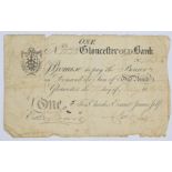 Gloucester Old Bank 1814 provincial Georgian one pound banknote, serial number 1158, for Charles