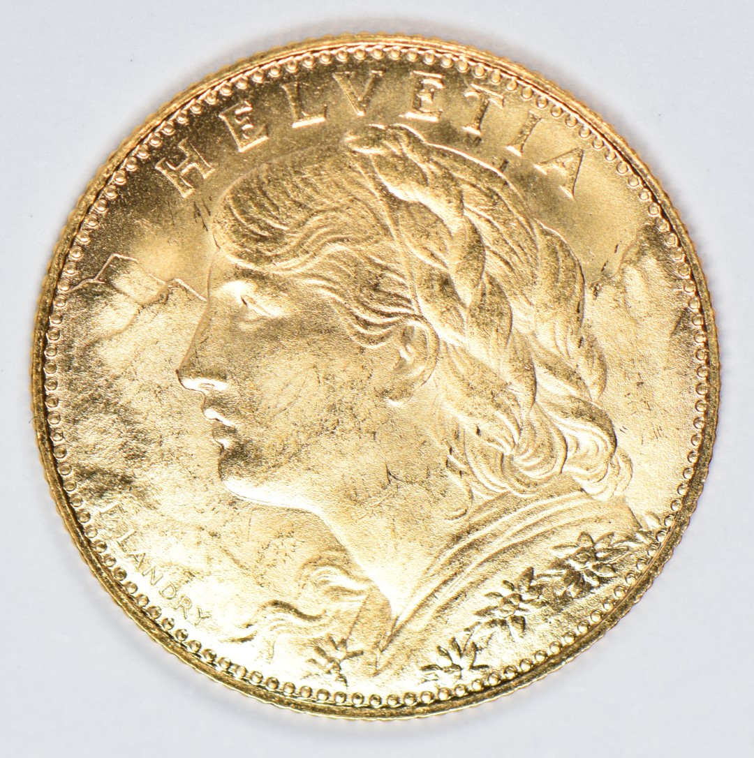 1922 Swiss 10 Franc gold coin weight 3.2g