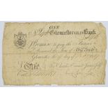 Gloucester Old Bank 1814 provincial Georgian one pound banknote, serial number 46, for Charles Evans
