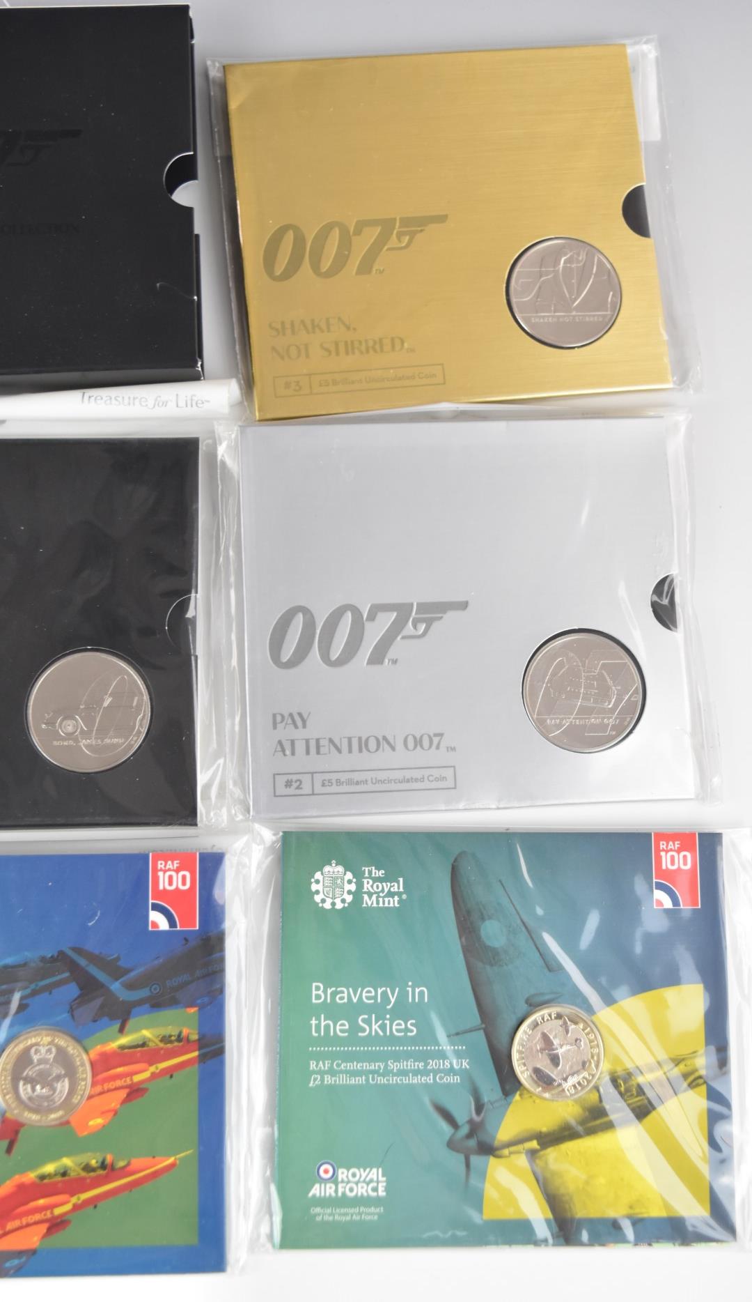 Five Royal Mint RAF commemorative £2 coin presentation packs, together with a set of three 007 James - Image 4 of 4