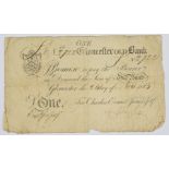 Gloucester Old Bank 1813 provincial Georgian one pound banknote, serial number 2722, for Charles