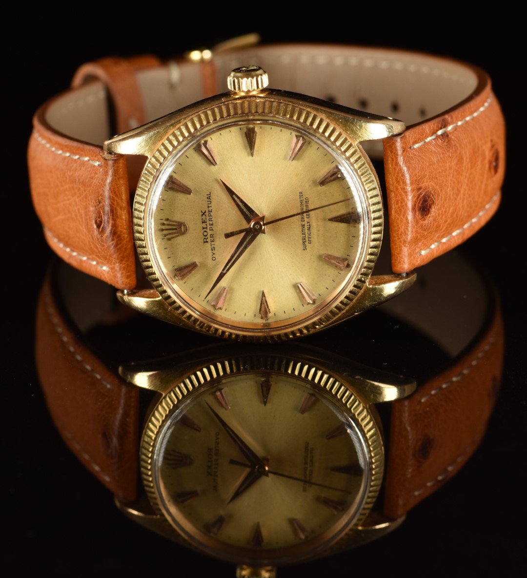 Rolex Oyster Perpetual 18ct gold gentleman's wristwatch ref. 1005 with gold hands, hour markers - Image 3 of 6