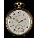 Zenith Grand Prix silver keyless winding open faced pocket watch with subsidiary seconds dial,