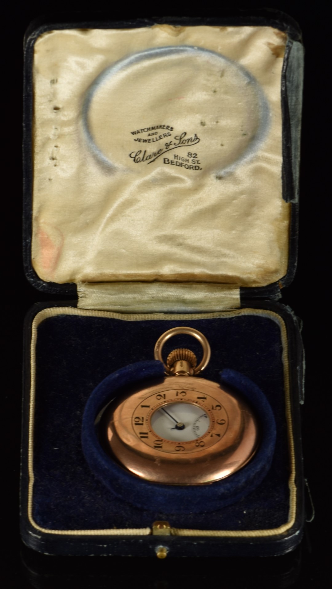 Unnamed 9ct gold keyless winding half hunter pocket watch with subsidiary seconds dial, blued hands, - Image 5 of 6