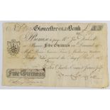 Gloucester Old Bank 1814 provincial Georgian five guinea banknote, serial number 209, for Charles