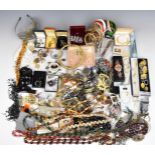 A collection of costume jewellery including hat pins and trinket boxes including necklaces, bangles,