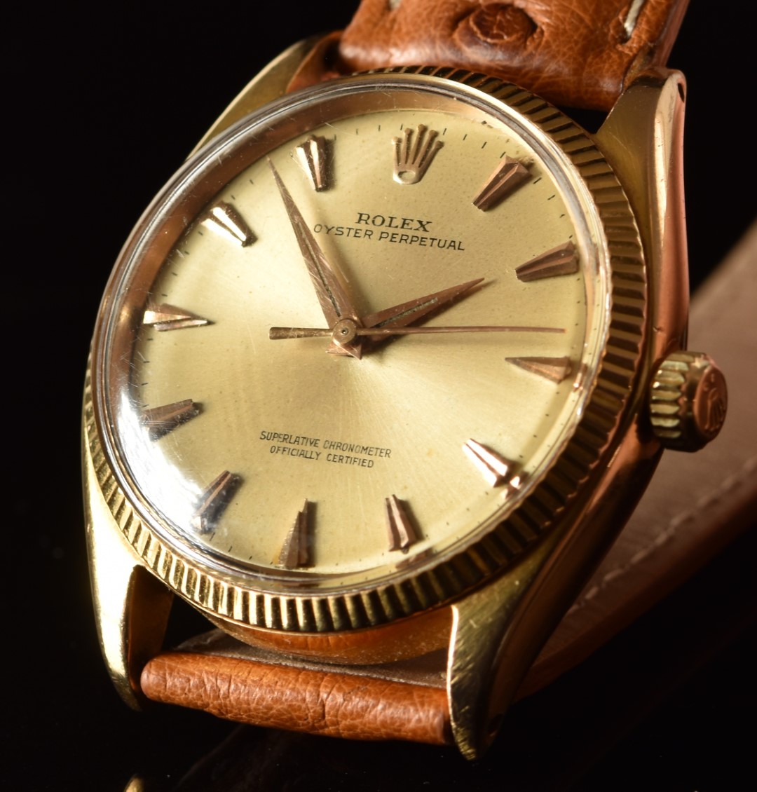 Rolex Oyster Perpetual 18ct gold gentleman's wristwatch ref. 1005 with gold hands, hour markers - Image 5 of 6