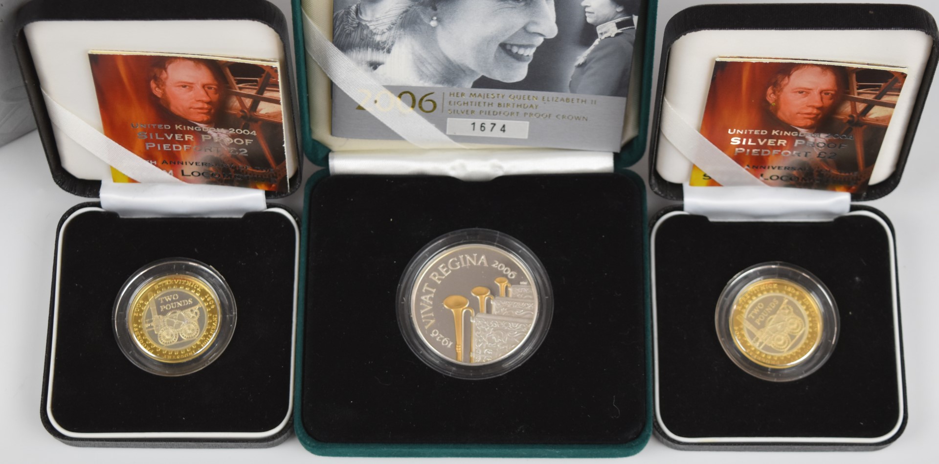 Three Royal Mint silver proof cased Piedfort coins comprising a crown commemorating Queen - Image 2 of 2