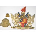 Milners' Patent fire resisting, thief resisting safe brass plaque and armorial, modern armorial