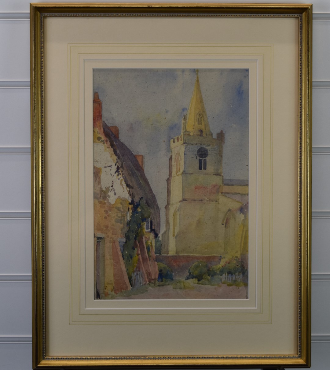 Thomas W Rutter (born 1874) watercolour Kislingbury Church, Northampton, 34 x 23cm, in gilt frame - Image 2 of 5