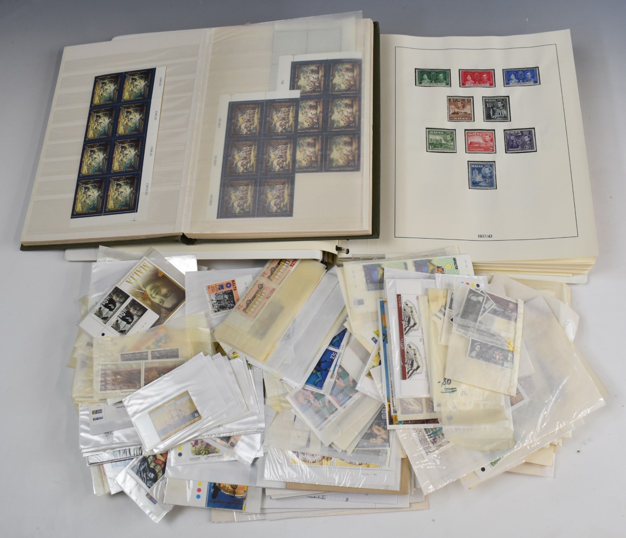 Mostly mint Malta stamp collection in album, stockbook and glassine from King George VI to Queen