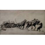 George Soper (1870-1942) signed etching Timber Hauling No 1 etching, 17 x 29cm, in beech frame
