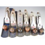 Set of six Woden woodworking planes size W4, W4 1/2, W5, W5 1/2, W6 and W7