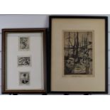 Gerson Leiber (1921-2018) framed set of three signed etchings including Telephone and Flower, each