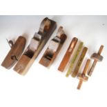 A collection of woodworking planes and tools