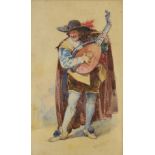Henry Gillard Glindoni RBA (852-1913)  watercolour portrait of a man playing a mandolin, signed