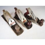 Three Stanley Bailey woodworking planes, Nos 5 1/2, 4 1/2 and 4