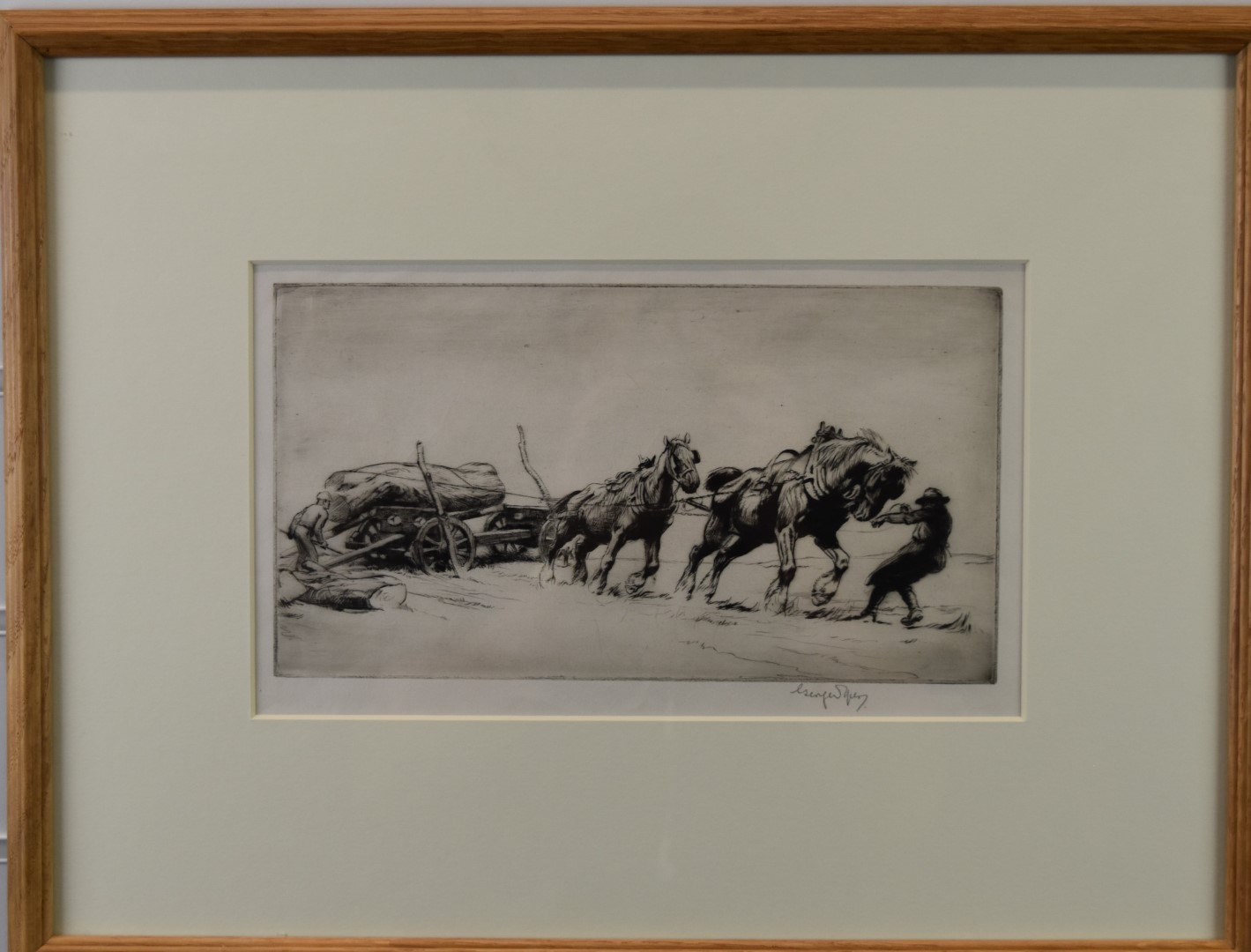 George Soper (1870-1942) signed etching Timber Hauling No 1 etching, 17 x 29cm, in beech frame - Image 3 of 5
