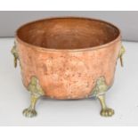 Georgian style riveted copper oval coal box / log bin with lion mask handles, W42 x D34 x H29cm