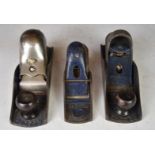 Three Record woodworking block planes comprising No 0102, 0220 and 0230