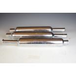 Three Ariel and Burgess motorcycle chrome silencers