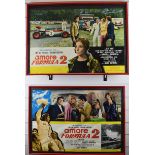 Two Amore Formula 2 vintage film posters, 45 x 65cm, in red frames, together with a vintage Uniroyal
