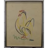 After Picasso colour print of a cockerel with signature lower right, 40 x 23cm, in polished metal