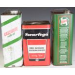 Two vintage or classic car interest Castrol oil cans and a Swargefa can