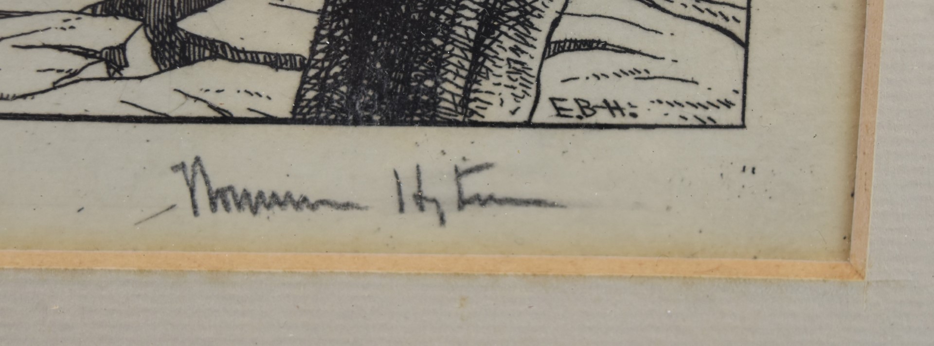 Edward Bouverie Hoyton (1900-1988) signed etching cottages beside a bridge with river and ford to - Image 3 of 4