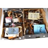 Large collection of woodworking plane parts including Record 050C and 044, cutters, bodies,