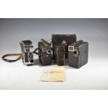 Four cine cameras comprising Bolex Paillard B8SL, Pathescope Motocamera in original case, further