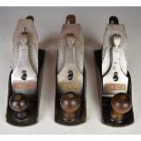 Three Stanley Bailey 4 1/2 woodworking planes