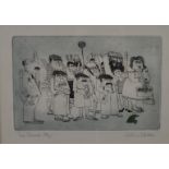 Graham Clarke (born 1941) signed limited edition (29/75) multiple portrait 'La Queue', signed and