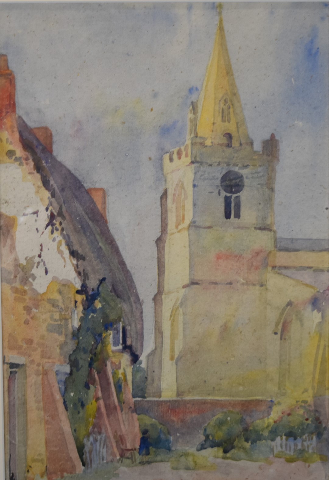 Thomas W Rutter (born 1874) watercolour Kislingbury Church, Northampton, 34 x 23cm, in gilt frame