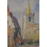 Thomas W Rutter (born 1874) watercolour Kislingbury Church, Northampton, 34 x 23cm, in gilt frame