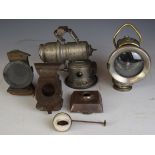Vintage motorcycle or bicycle oil and carbide lamps comprising P&H new 75, Lucas and two others