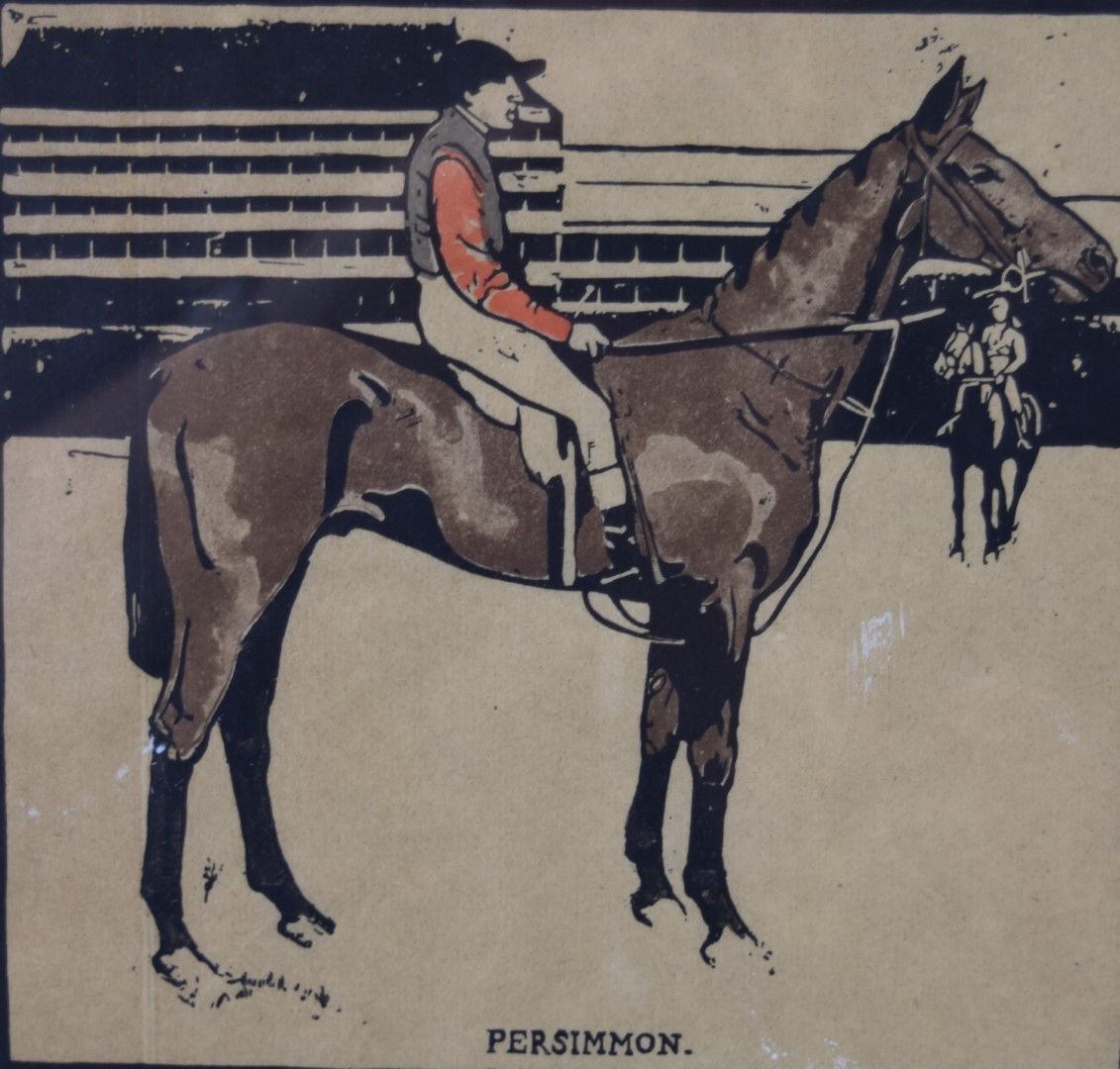 William Nicholson (1872-1949) coloured woodblock print racehorse 'Persimmon', 28 x 20cm, in part