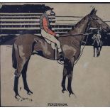 William Nicholson (1872-1949) coloured woodblock print racehorse 'Persimmon', 28 x 20cm, in part