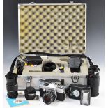 Praktica LLC 35mm SLR camera outfit including Pentacon 2.8/29, Hanimar 1:2.8 135mm, Praktica 1:3.5