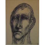 Simcock pen sketch abstract portrait of a man, signed and dated 1961 lower right, 26 x 18.5cm, in