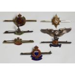 Seven pin back / sweetheart brooches including Yorkshire Regiment and Royal Army Ordnance Corps both