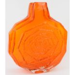 Geoffrey Baxter for Whitefriars Banjo vase in tangerine orange, 32cm tall