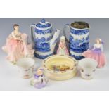 Spode Italian pattern coffee pot and jug, Royal Doulton and Coalport figurines etc