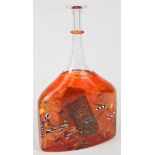 Bertil Vallien for Kosta Boda 'Satellite' glass bottle vase of mallet form with applied band to