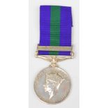 George VI General Service Medal with clasp for Malaya, named to 18037285 Pte R R Perera RPC (Royal