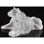 Lalique frosted glass Tambwee Lion Cubs, with original label and signed 'Lalique France' to base,