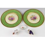 Heutschenreuther pair of cabinet plates, Meissen pin dish and a Royal Crown Derby paperweight
